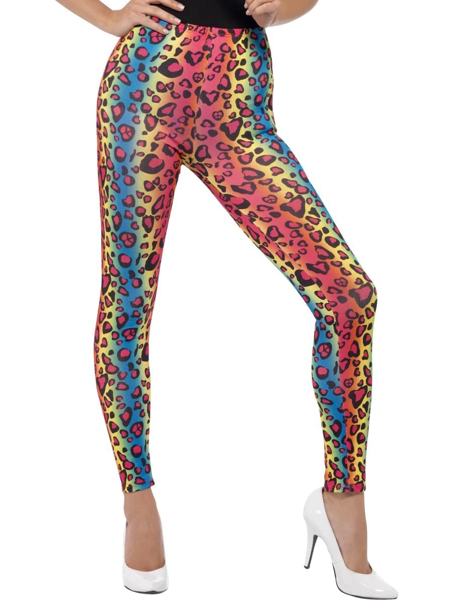 Neon Leopard Print Leggings Ladies Fancy Dress Costume