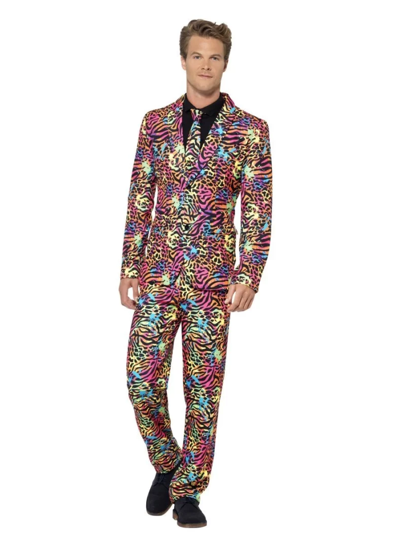 Neon Animal Print Standout Suit Men's Fancy Dress Costume