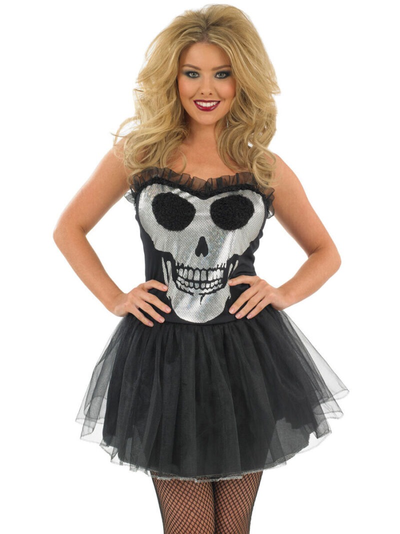 Glitzy Skull Tutu Dress Ladies Halloween Fancy Dress Costume - Image 2