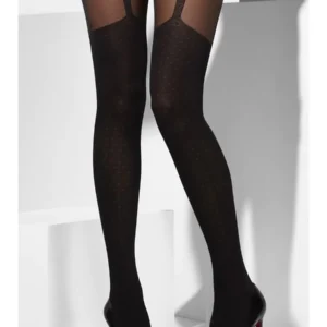Black Tights with Mock Suspender Pattern - Image 2