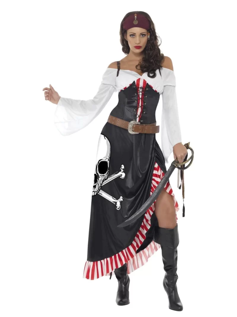 Sultry Pirate Skull Swashbuckler Ladies Fancy Dress Costume