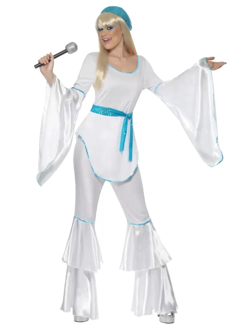 70s Super Trooper White (Abba) Ladies Fancy Dress Costume