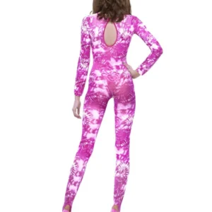Bodysuit Tie Dye Pink Ladies Fancy Dress Costume - Image 3