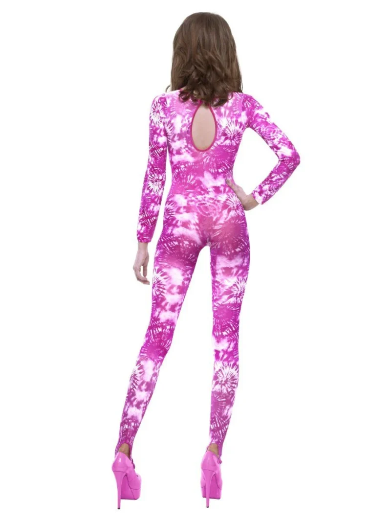 Bodysuit Tie Dye Pink Ladies Fancy Dress Costume - Image 3