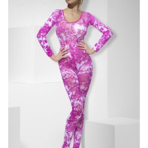 Bodysuit Tie Dye Pink Ladies Fancy Dress Costume