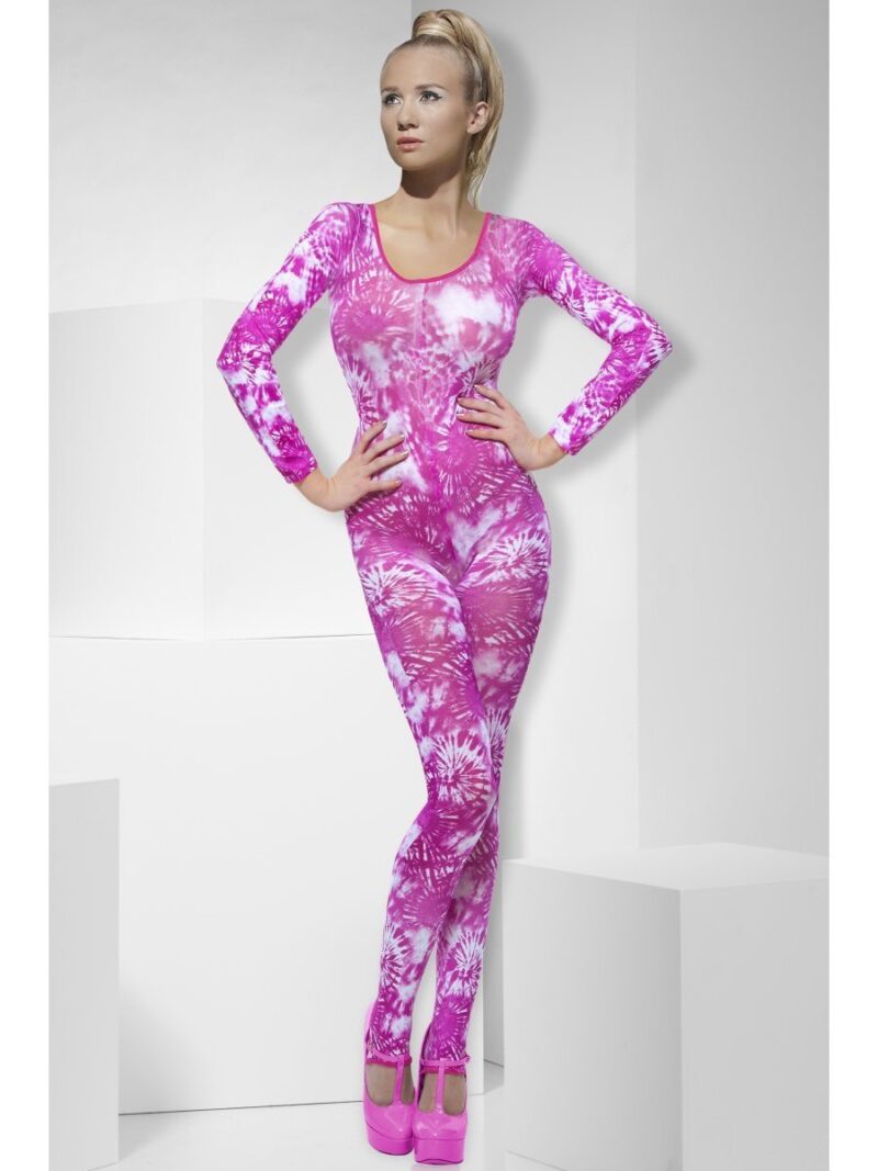 Bodysuit Tie Dye Pink Ladies Fancy Dress Costume