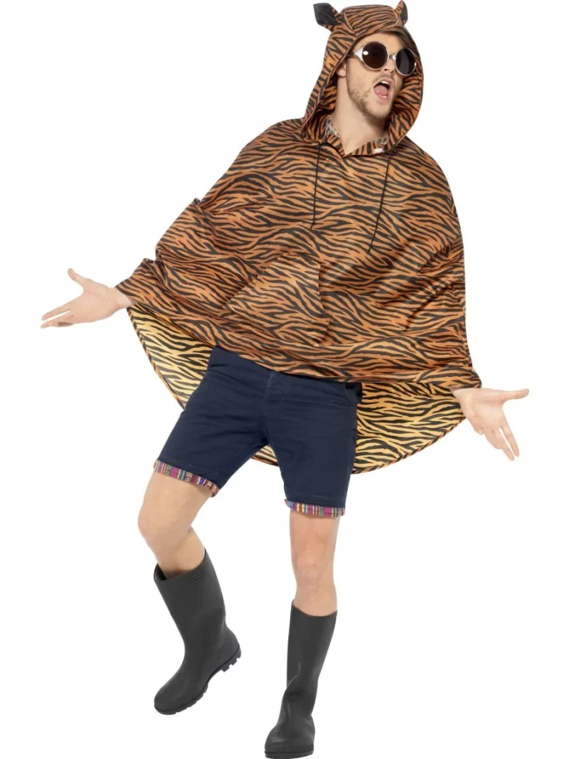 Tiger Print Festival Party Poncho Ladies Fancy Dress Costume - Image 2
