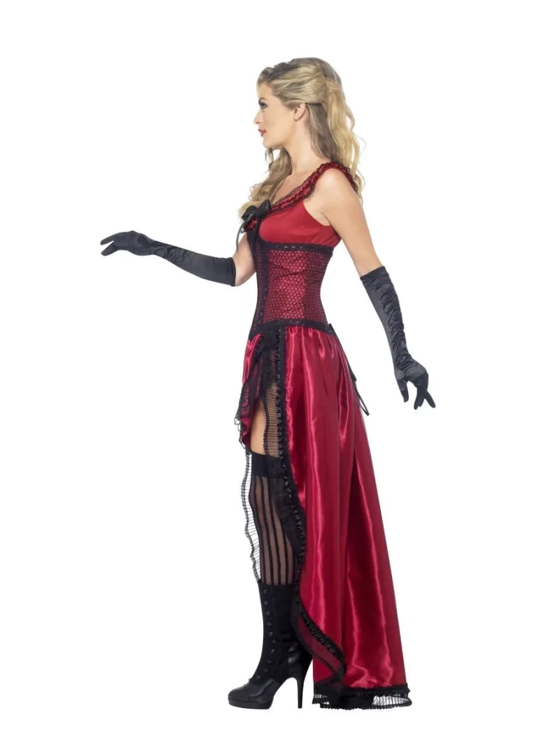 Authentic Western Burlesque Brothel Babe Burgundy Ladies Fancy Dress Costume - Image 2