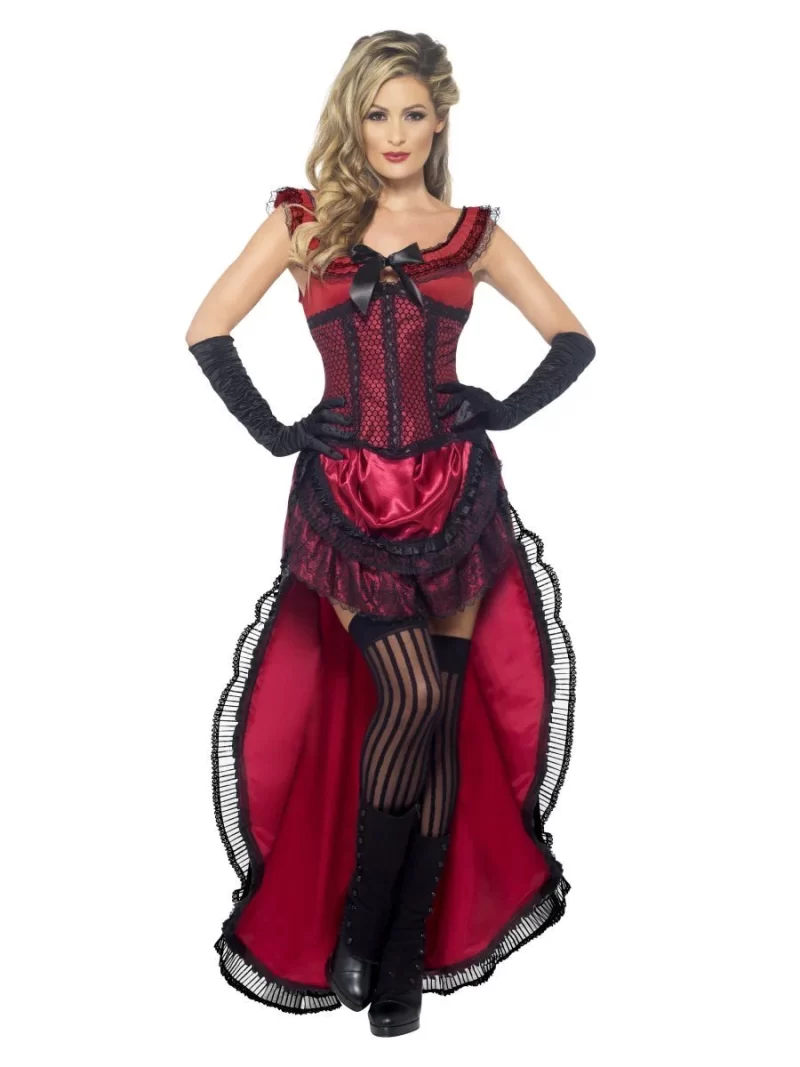 Authentic Western Burlesque Brothel Babe Burgundy Ladies Fancy Dress Costume