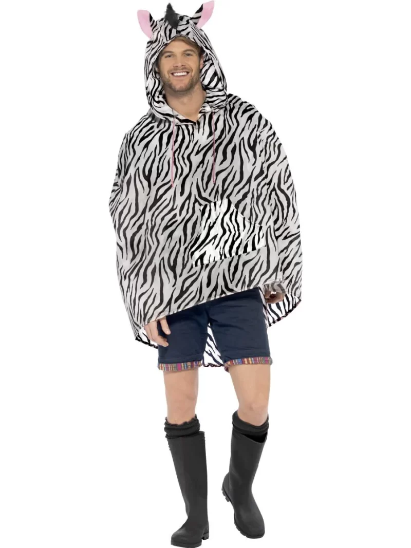 Zebra Print Festival Party Poncho Ladies Fancy Dress Costume