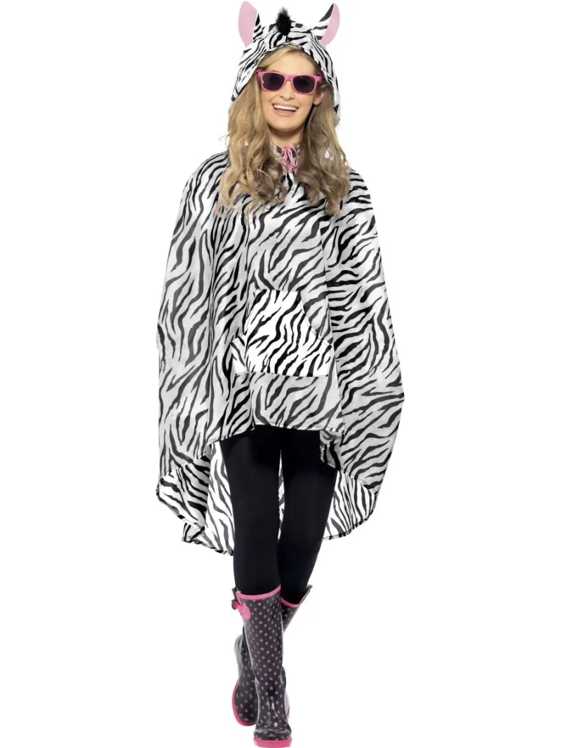 Zebra Print Festival Party Poncho Ladies Fancy Dress Costume - Image 2