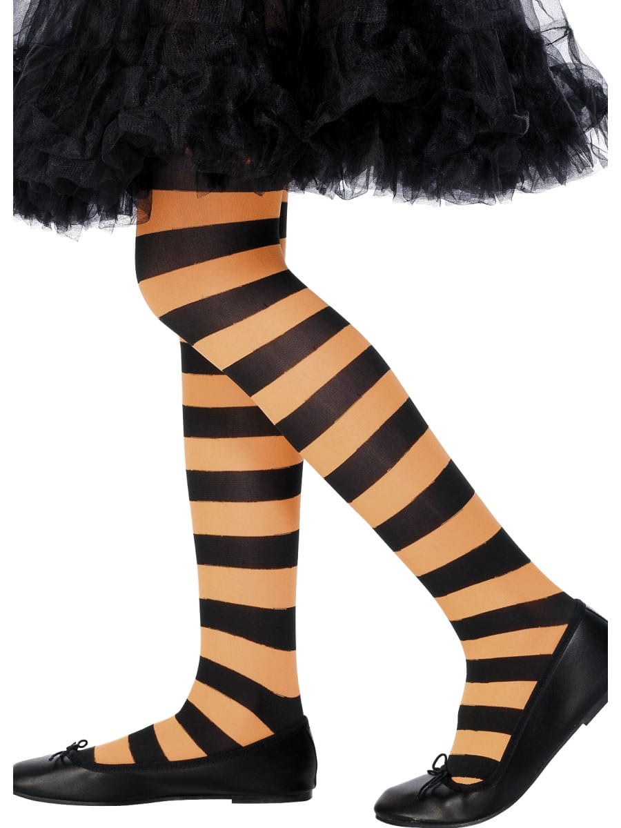 Orange & Black Striped Tights 8-12 Years