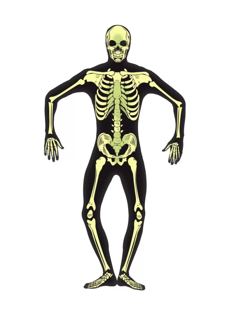 Skeleton Glo in Dark Second Skin Halloween Men's Fancy Dress - Image 2