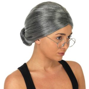 Old Lady Granny Bun Wig Grey - Image 2