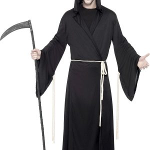 Grim Reaper Hooded Robe Halloween Mens Fancy Dress Costume