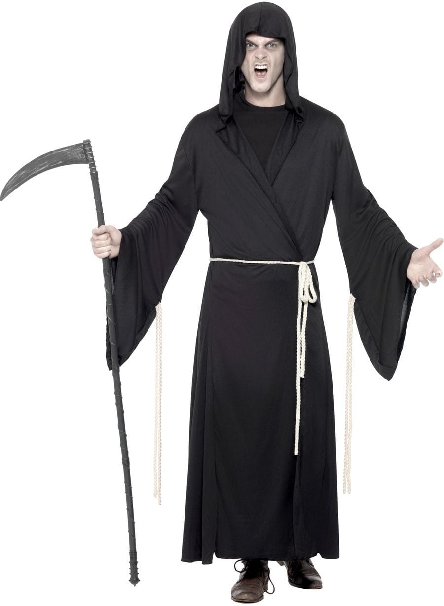 Grim Reaper Hooded Robe Halloween Mens Fancy Dress Costume
