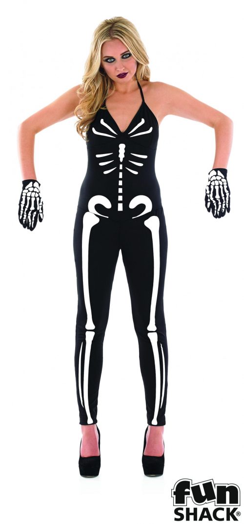 Skeleton Girl Ladies Halloween Fancy Dress Costume