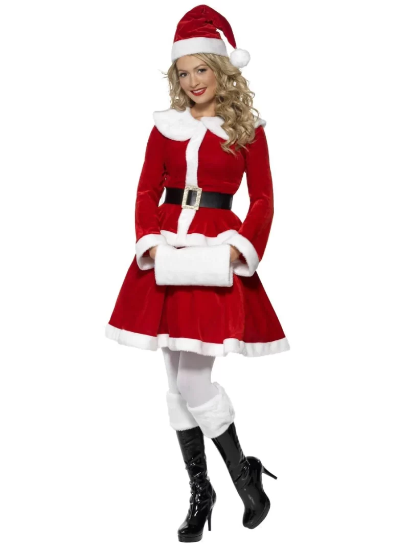 Miss Santa with Muff Ladies Christmas Fancy Dress Costume