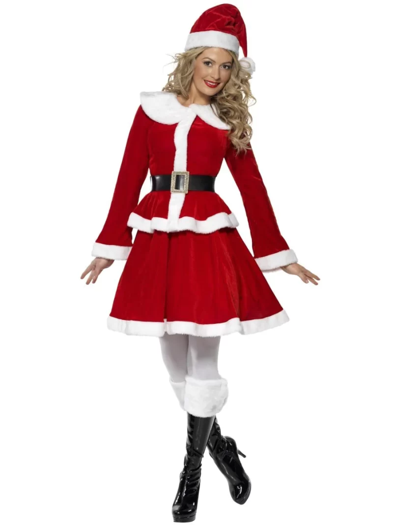 Miss Santa with Muff Ladies Christmas Fancy Dress Costume - Image 2