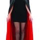 Black/Red Velour Hooded Cape Longer Halloween Fancy Dress Costume