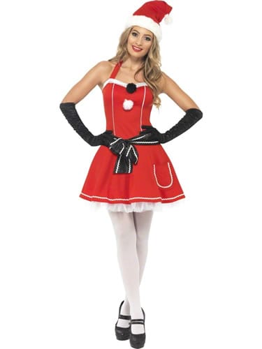 Pom Pom Santa Ladies Christmas Fancy Dress Costume