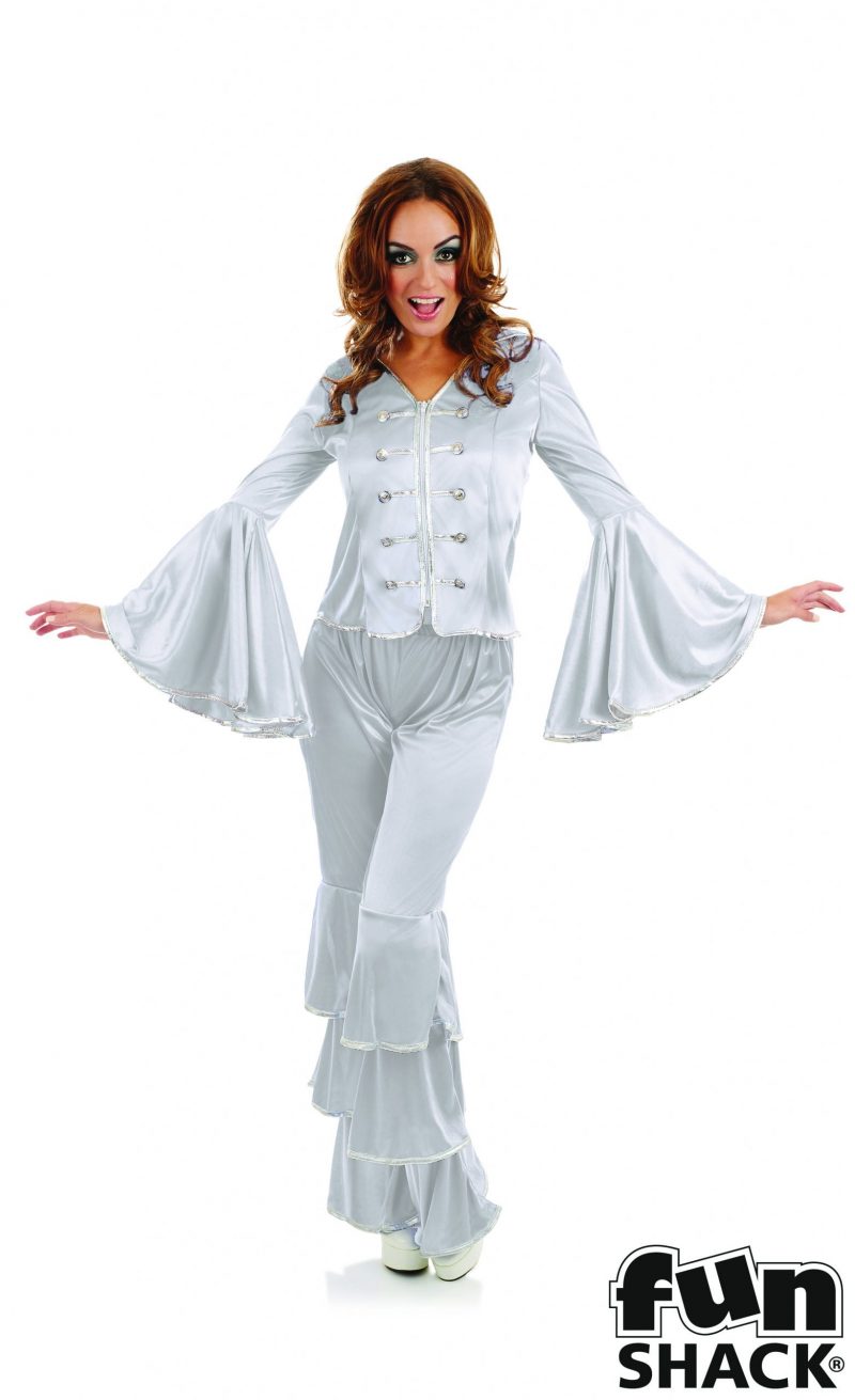 Dancing Queen Silver Ladies Fancy Dress Costume