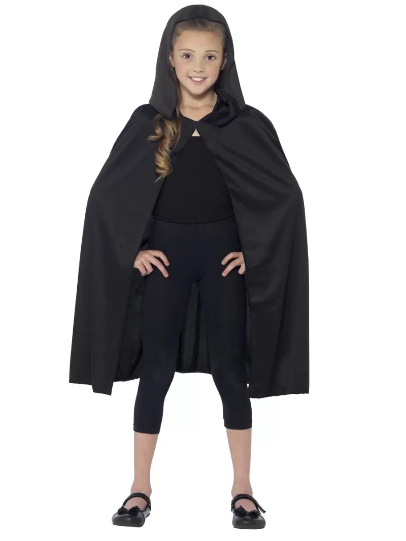Black Hooded Unisex Cape Children's Halloween Fancy Dress