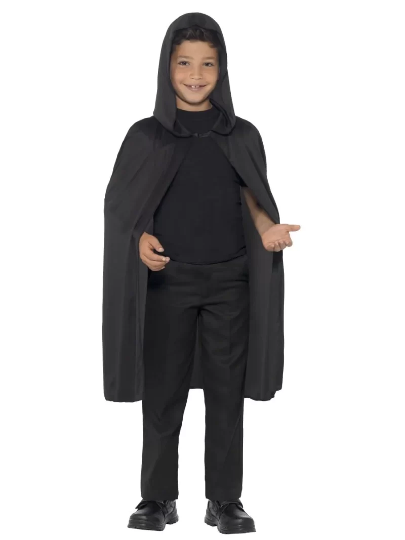 Black Hooded Unisex Cape Children's Halloween Fancy Dress - Image 2