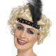 Sequinned Flapper Headband Black with Feather