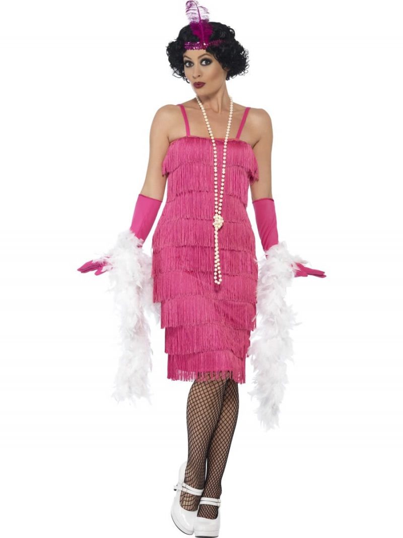 1920's Flapper Pink Long Ladies Fancy Dress Costume