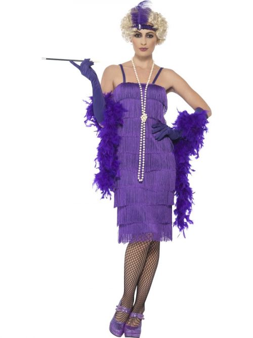 Purple Fringed Flapper Long Ladies Fancy Dress Costume