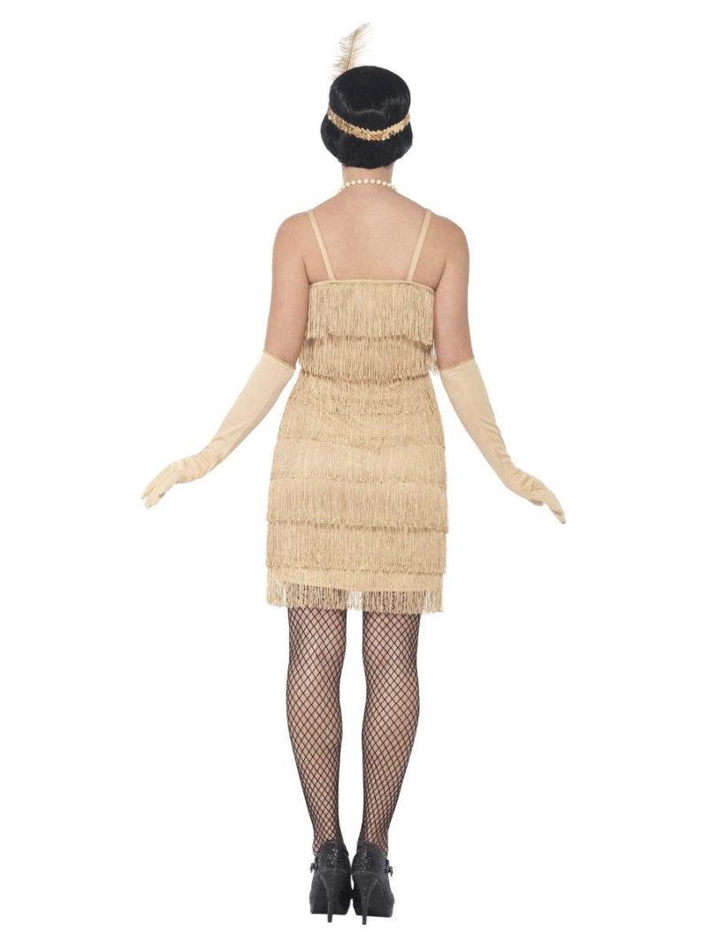 20s Gold Fringed Flapper Short Ladies Fancy Dress Costume - Image 3