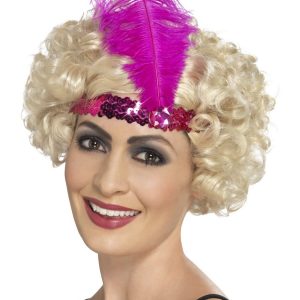 Sequinned Flapper Headband Pink with Feather