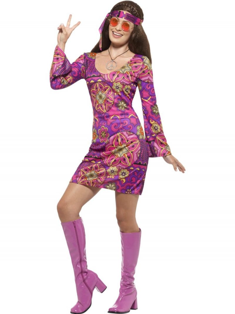 Woodstock Hippie Chick Ladies Fancy Dress Costume