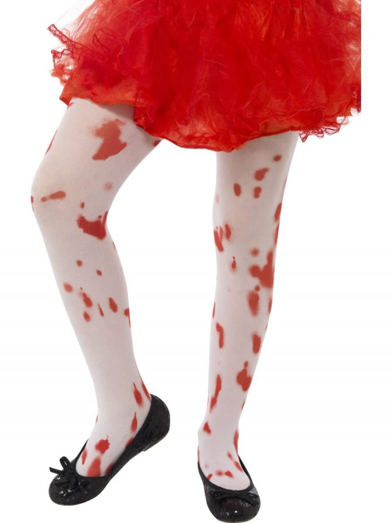 White Blood Stain Print Tights age 6-12 Years