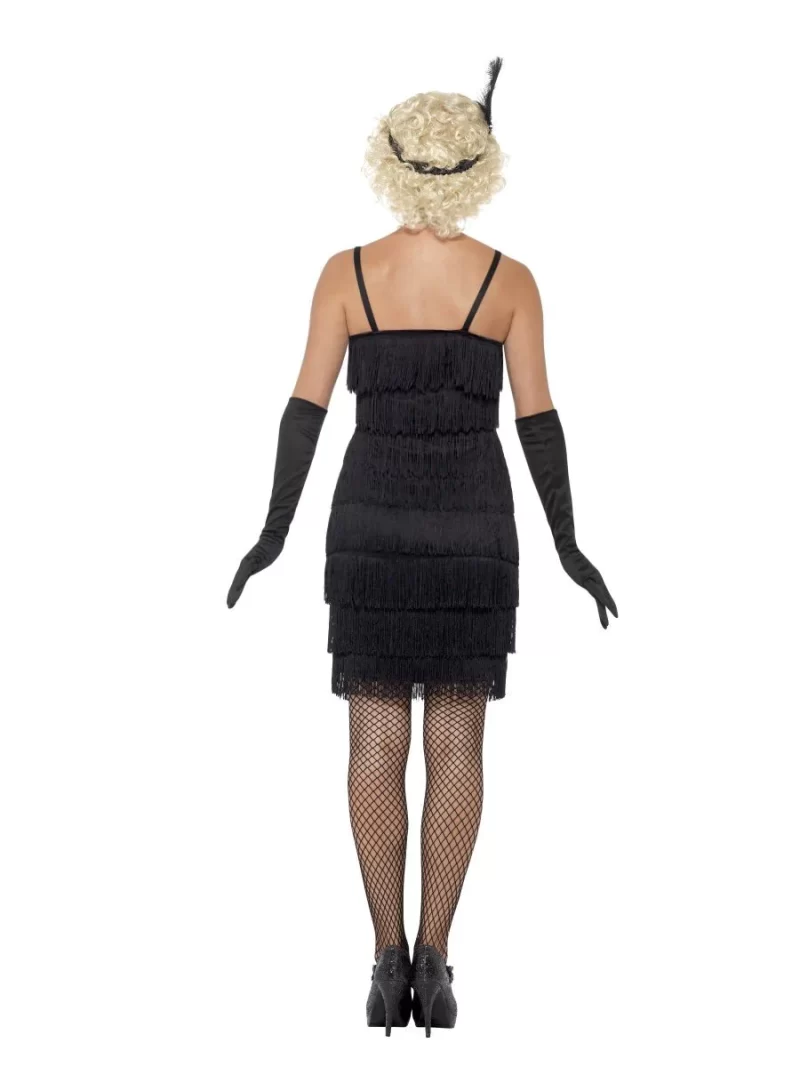 20s Black Short Fringed Flapper Ladies Fancy Dress Costume - Image 3