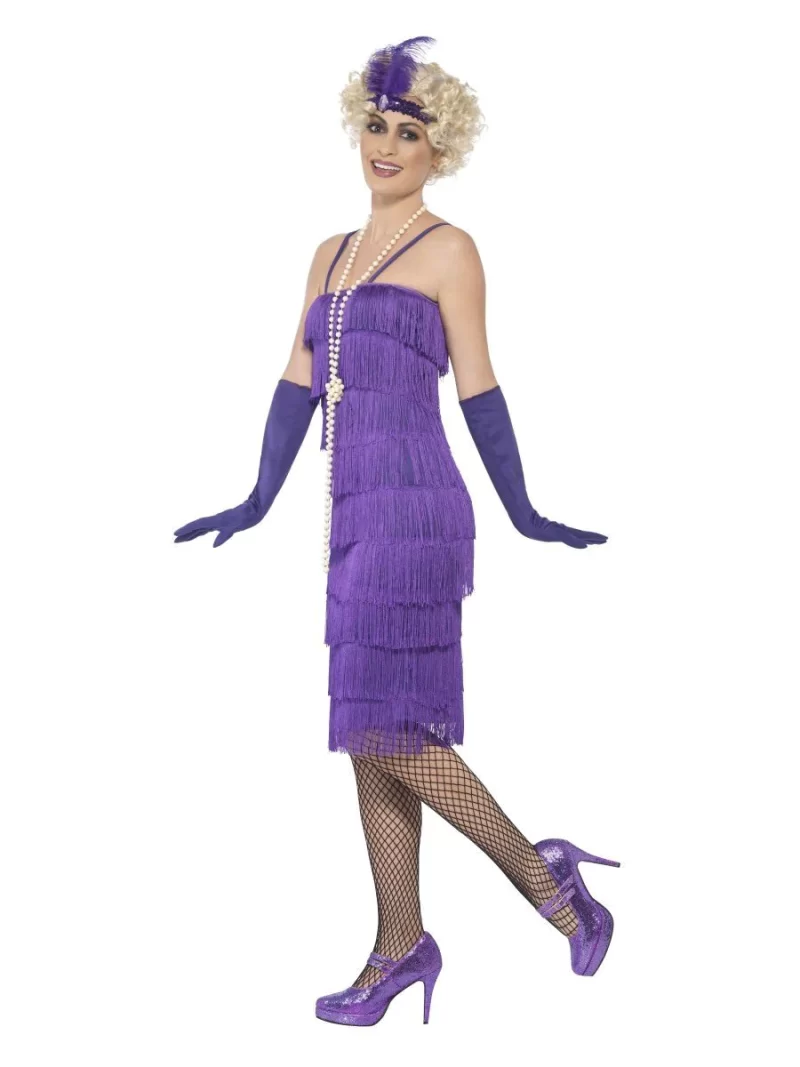 Purple Fringed Flapper Long Ladies Fancy Dress Costume - Image 2