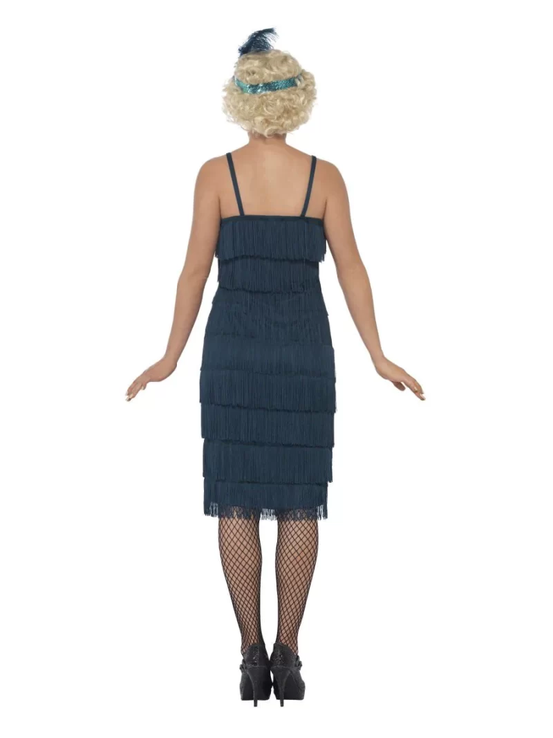 Teal Green Fringed Flapper Long Ladies Fancy Dress Costume - Image 3