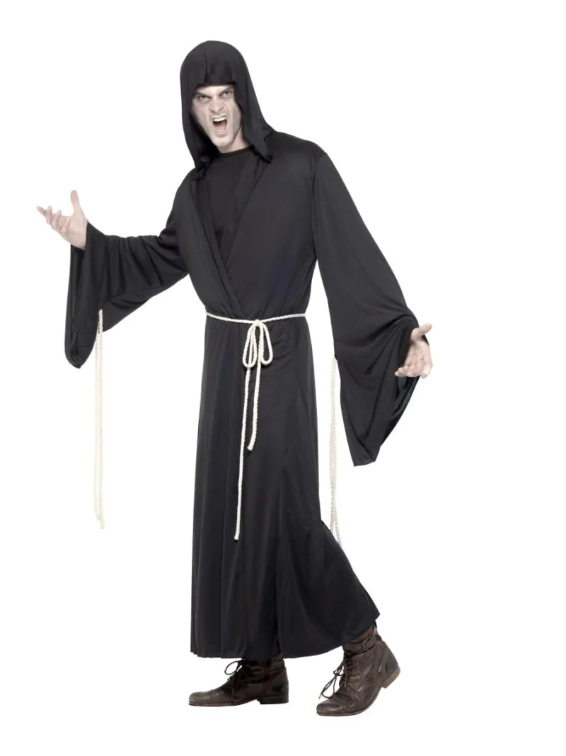 Grim Reaper Hooded Robe Halloween Mens Fancy Dress Costume - Image 2