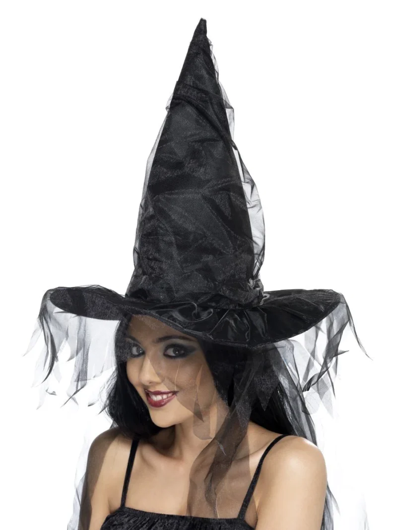 Witch's Hat Black with Long Net Hair