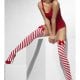 Red/White Candy Striped Thigh High Stockings with Bows