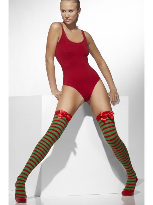 Green/Red Striped Stocking With Bows
