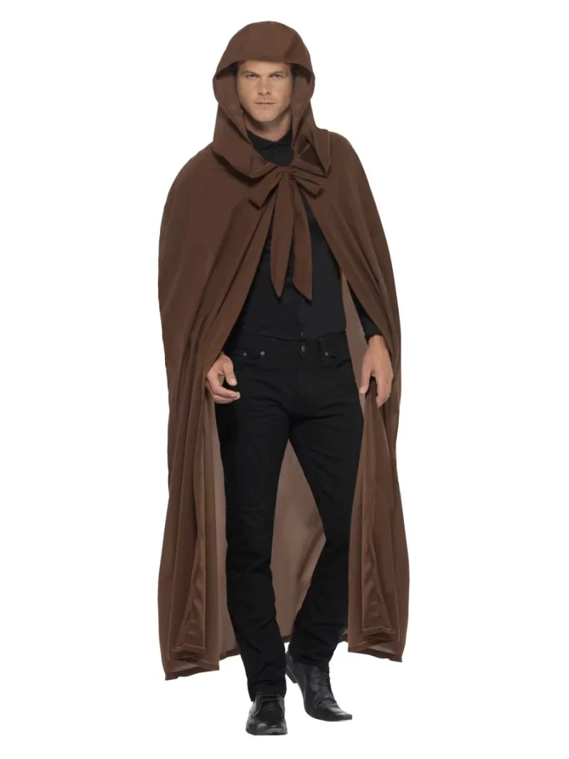 Gravekeeper Cult Brown Hooded Cloak Halloween Fancy Dress Costume