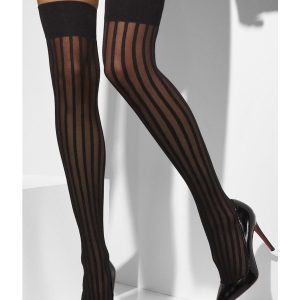Burlesque Black Vertical Stripe Sheer Hold Up Stockings - Image 2