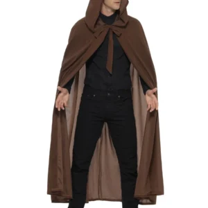 Gravekeeper Cult Brown Hooded Cloak Halloween Fancy Dress Costume - Image 2