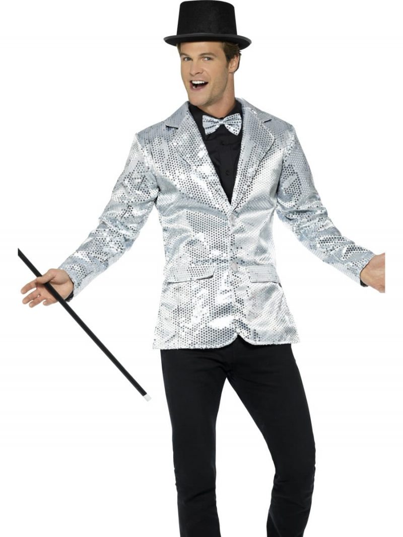 Sequin Jacket Silver Men's Fancy Dress Costume