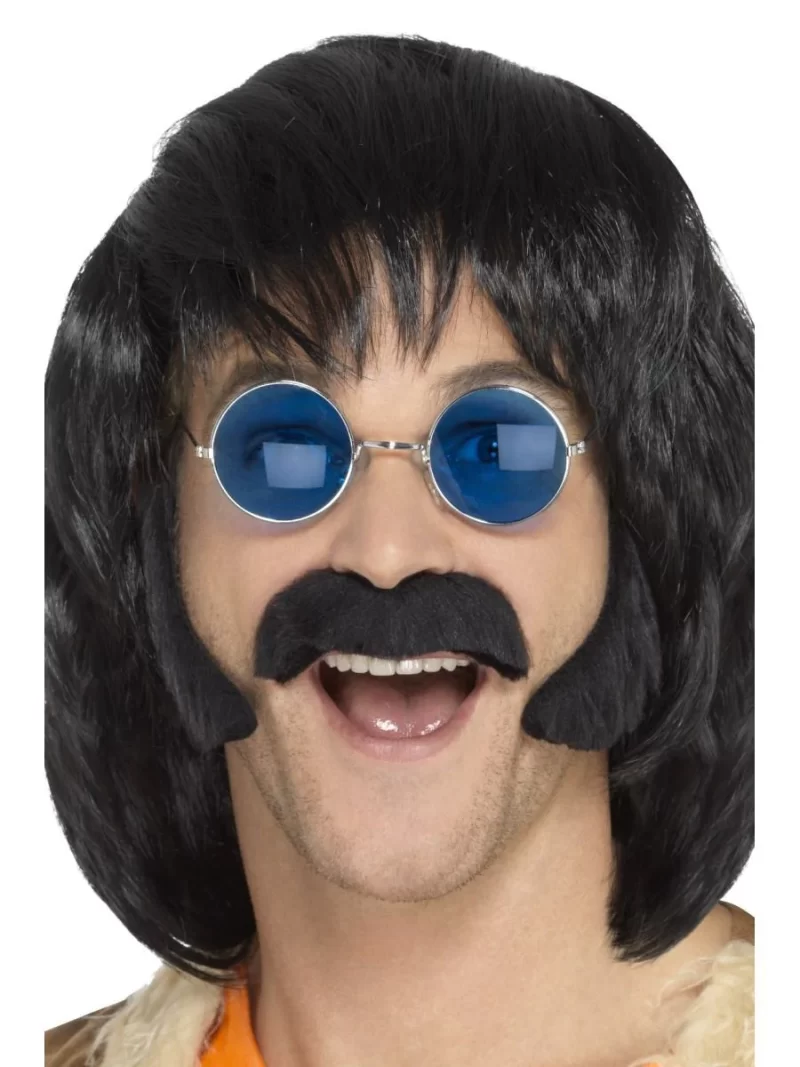 Hippie Disguise Tash & Sideburns Set Black