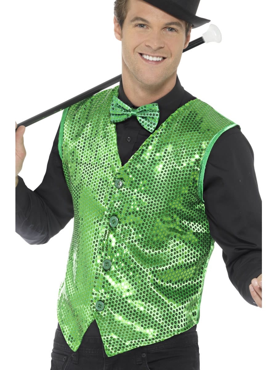 Sequin Waistcoat Green Men's Fancy Dress Costume