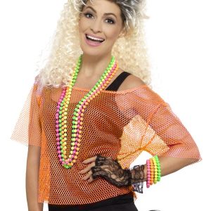 Fishnet Top, Neon Orange Ladies Fancy Dress Costume