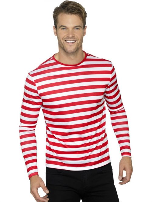 Stripy T-Shirt, Red Unisex Fancy Dress Costume